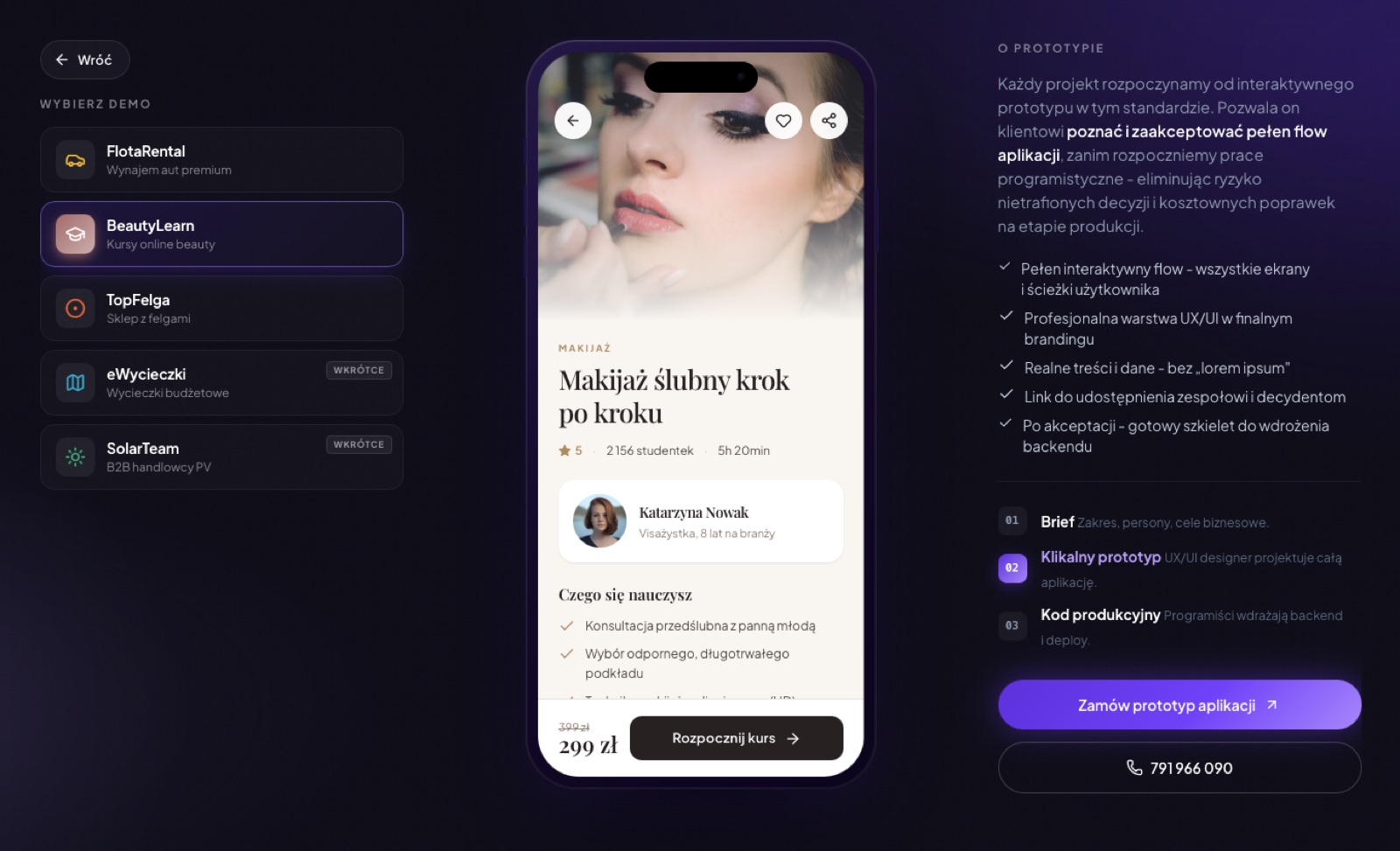 Klikalny prototyp aplikacji - widok demo